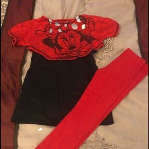 Lil Girl Size 7 Red and Black mini mouse Set